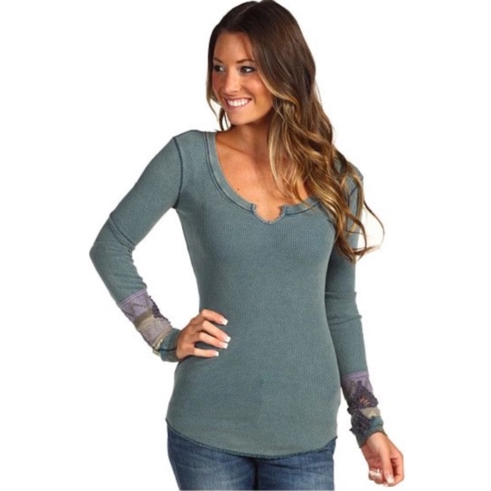 Free People Ocean Blue Kombucha Cuff Thermal Sz Small EUC